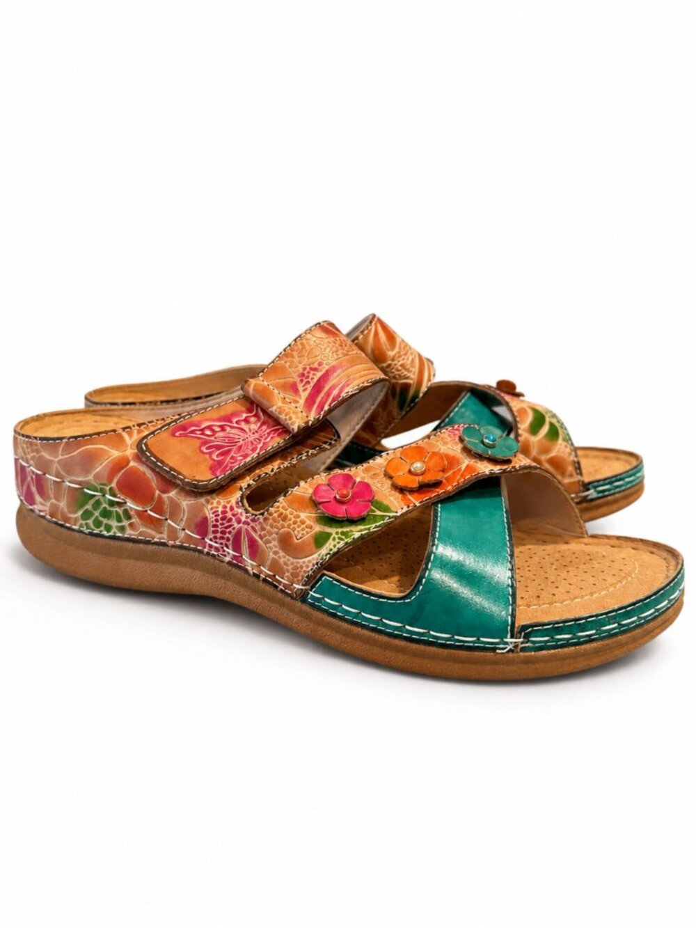 L'Artiste by Spring Step Goodys Floral Leather Slides Women's EU 41 / US 10 EUC